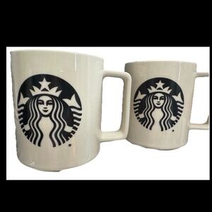 Two Starbucks Coffee Mugs  16 oz. Rare Black Classic Logo Authentic 2015 NEW